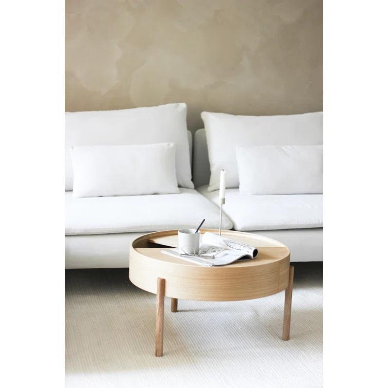White Pigmented Ash Round Coffee Table with Hidden Storage