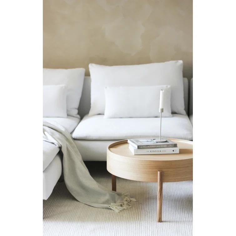 White Pigmented Ash Round Coffee Table with Hidden Storage
