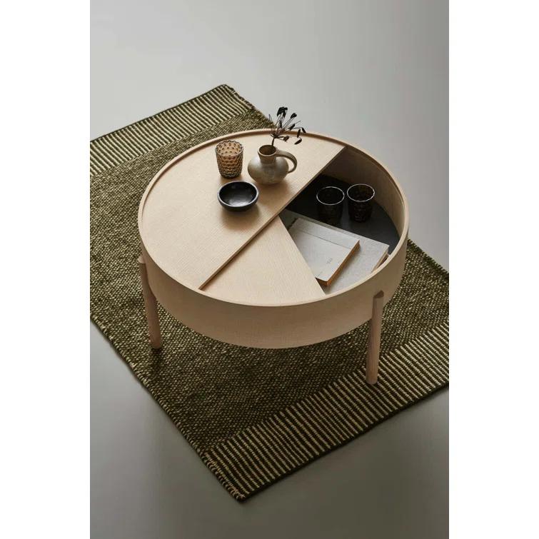 White Pigmented Ash Round Coffee Table with Hidden Storage
