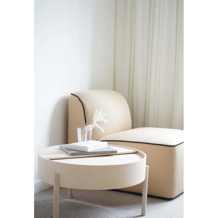 White Pigmented Ash Round Coffee Table with Hidden Storage