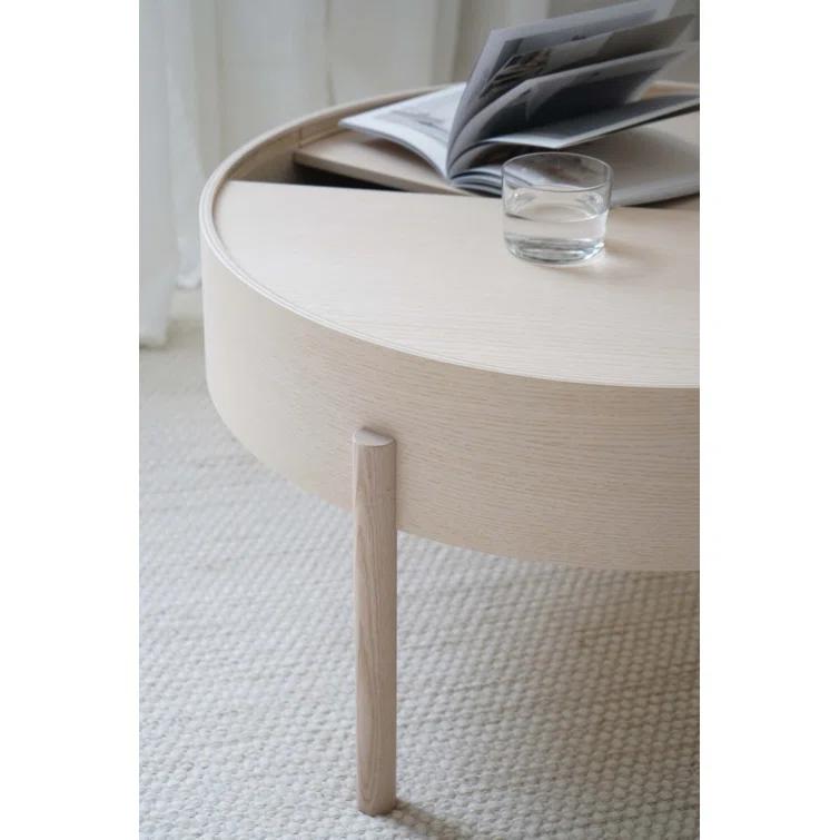 White Pigmented Ash Round Coffee Table with Hidden Storage