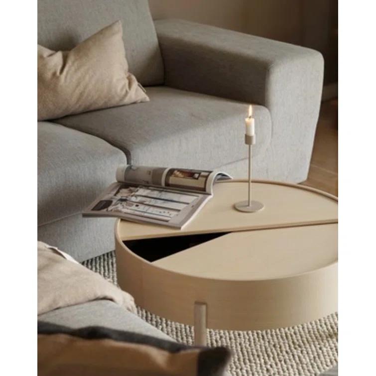 White Pigmented Ash Round Coffee Table with Hidden Storage