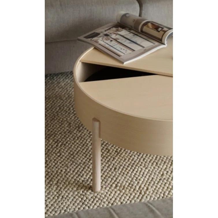 White Pigmented Ash Round Coffee Table with Hidden Storage