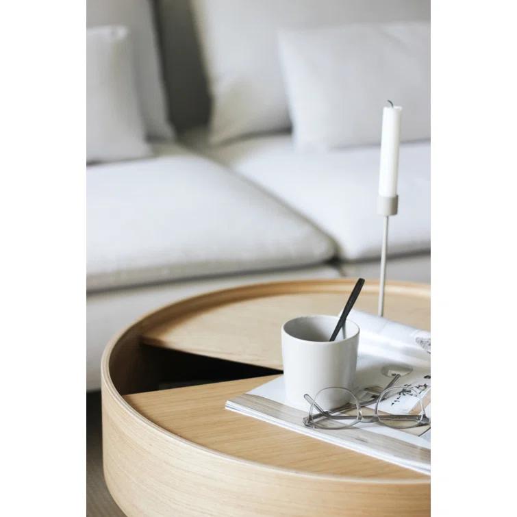 White Pigmented Ash Round Coffee Table with Hidden Storage