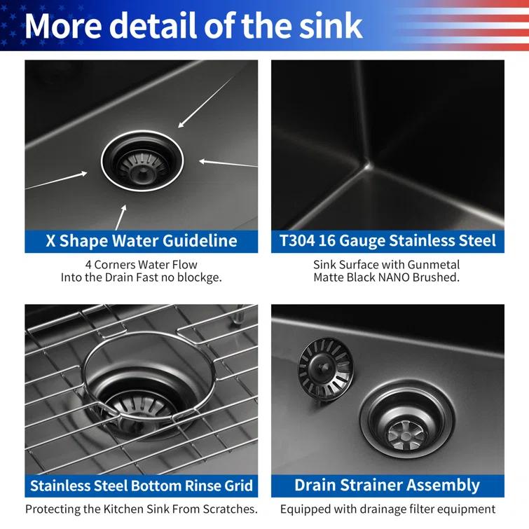 33'' L Undermount Double Bowl Stainless Steel Kitchen Sink
