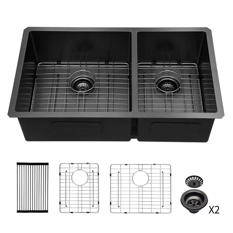 33'' L Undermount Double Bowl Stainless Steel Kitchen Sink
