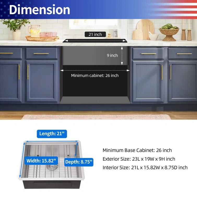 23'' L Undermount Single Bowl Stainless Steel Kitchen Sink