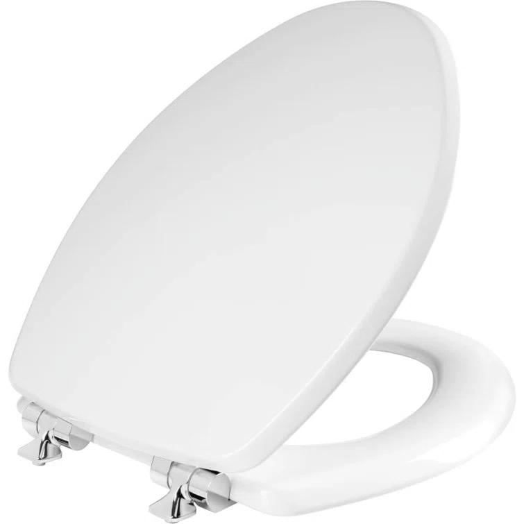 Bennett Toilet Seat with Metal Hinges, Slow Close Wood Seat, Easy Install, Elongated, White