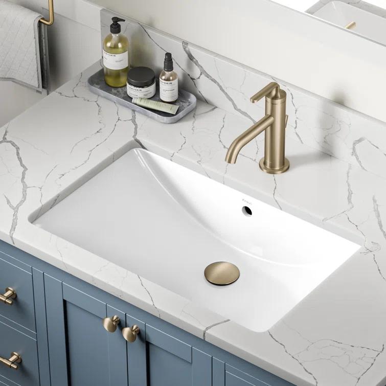 KRAUS Elavo. Rectangular Porcelain Ceramic Undermount Bathroom Sink In White With Overflow Drain, KCU-243