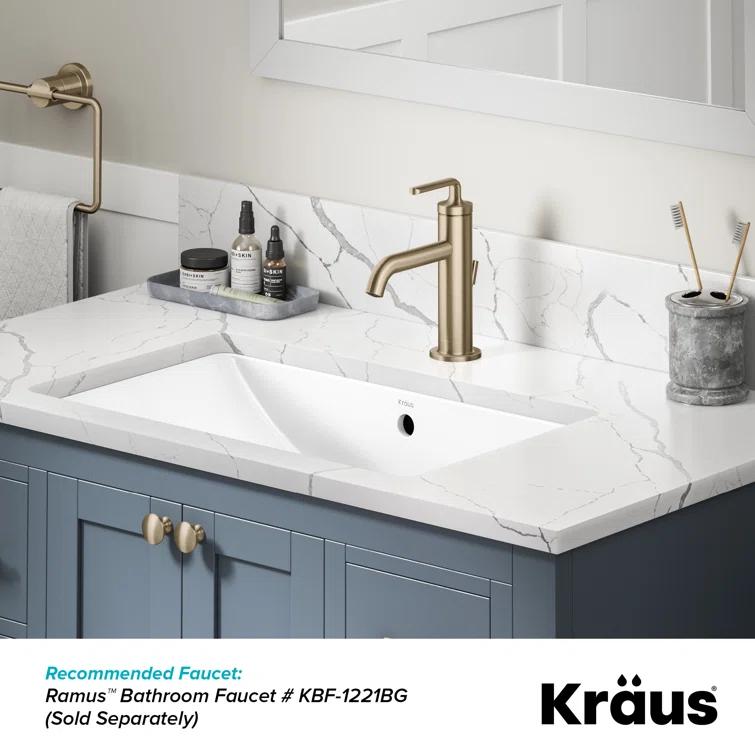 KRAUS Elavo. Rectangular Porcelain Ceramic Undermount Bathroom Sink In White With Overflow Drain, KCU-243