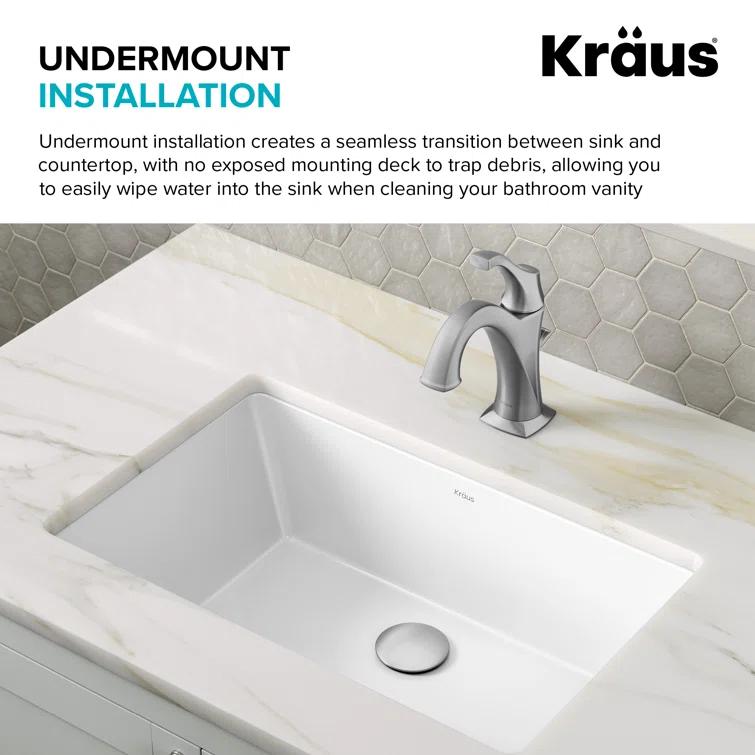 KRAUS Elavo. Rectangular Porcelain Ceramic Undermount Bathroom Sink In White With Overflow Drain, KCU-242