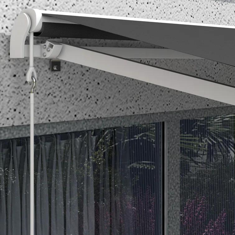 Outsunny 59'' Polyester Cream Cover Motorized Retractable Patio Awning