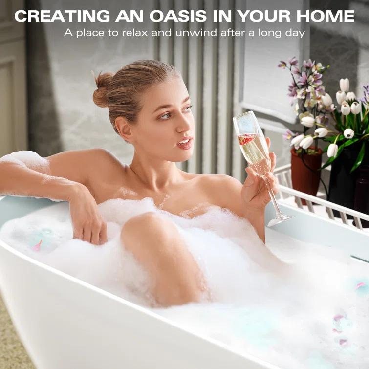 59" x 30" Freestanding Soaking Solid Surface Bathtub Stone Resin Bath Tub with Overflow and Pop-up Drain for Contemporary Bathroom, Glossy/Matte White