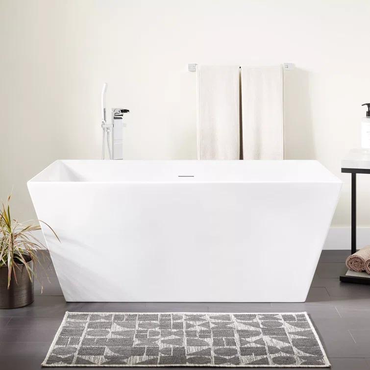 Hibiscus Rectangular Acrylic Soaking Tub with Integrated Drain and Overflow