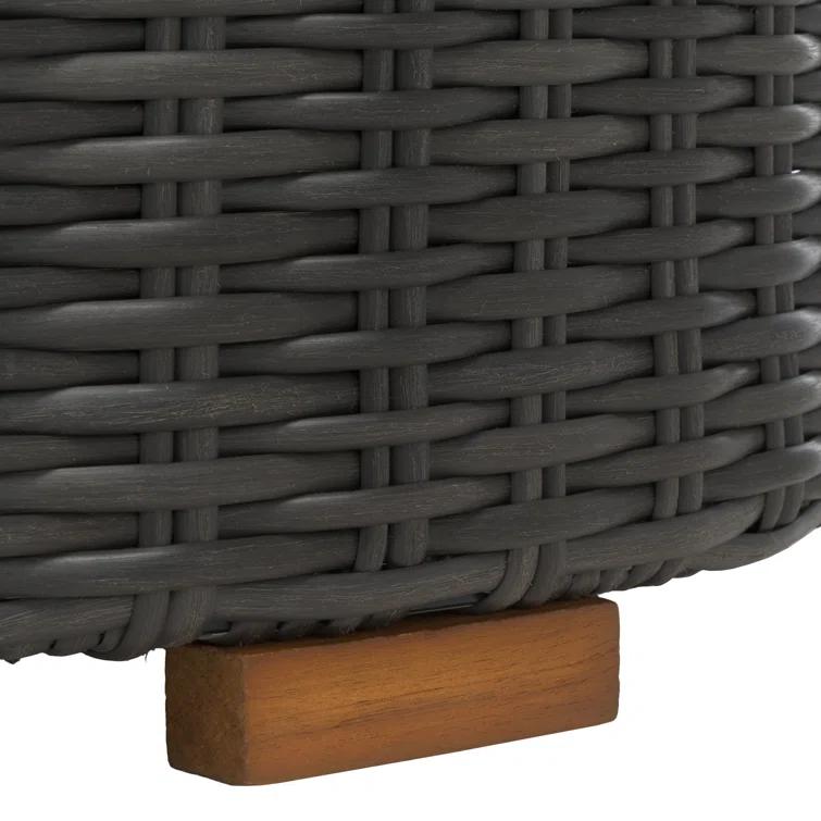 SAFAVIEH Couture Anguilla Outdoor Patio Round Wicker Coffee Table with Storage, Dark Grey