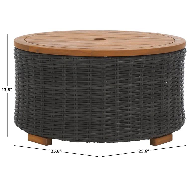 SAFAVIEH Couture Anguilla Outdoor Patio Round Wicker Coffee Table with Storage, Dark Grey