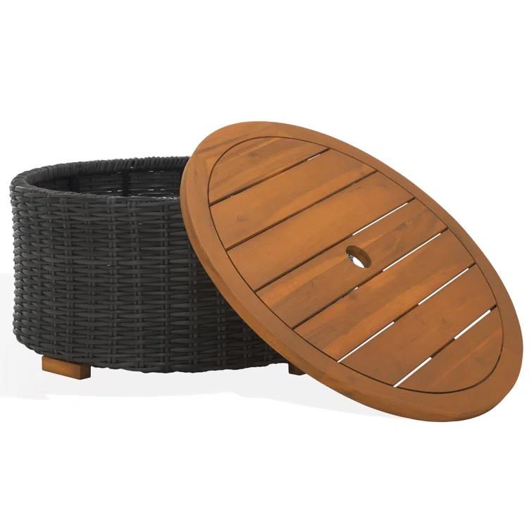 SAFAVIEH Couture Anguilla Outdoor Patio Round Wicker Coffee Table with Storage, Dark Grey