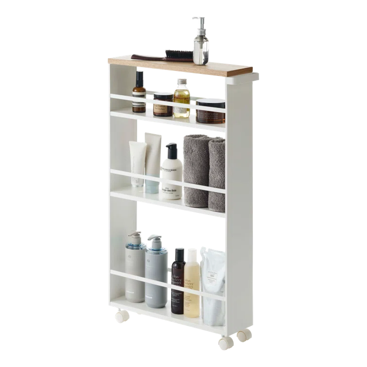 Yamazaki Tower White Rolling Slim Storage Cart With Handle