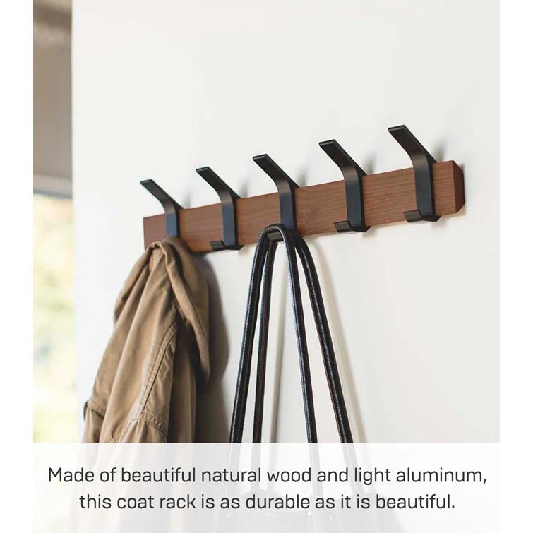 Yamazaki Home Wall-Mounted Coat Hanger, Steel + Wood
