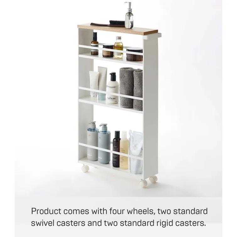 Yamazaki Tower White Rolling Slim Storage Cart With Handle