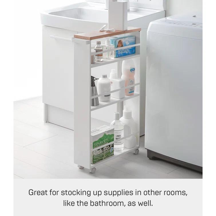 Yamazaki Tower White Rolling Slim Storage Cart With Handle