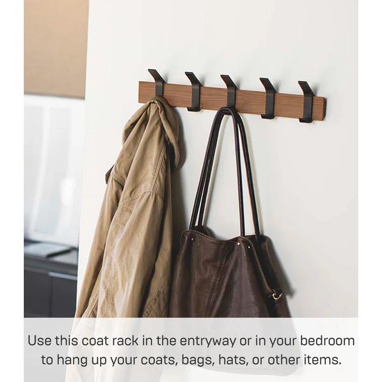 Yamazaki Home Wall-Mounted Coat Hanger, Steel + Wood