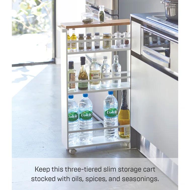 Yamazaki Tower White Rolling Slim Storage Cart With Handle