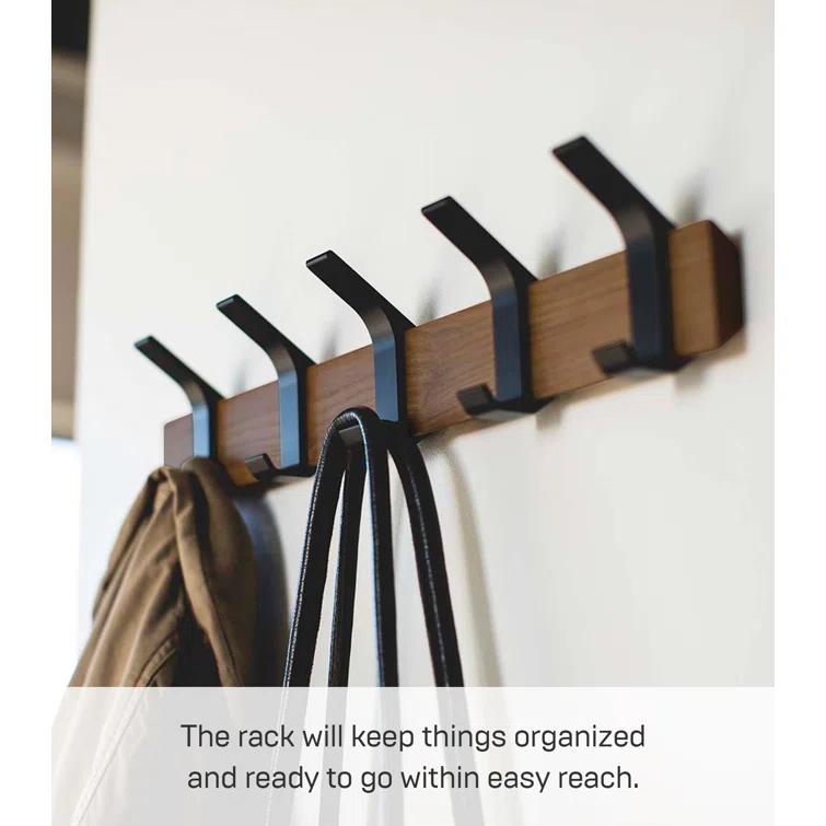 Yamazaki Home Wall-Mounted Coat Hanger, Steel + Wood