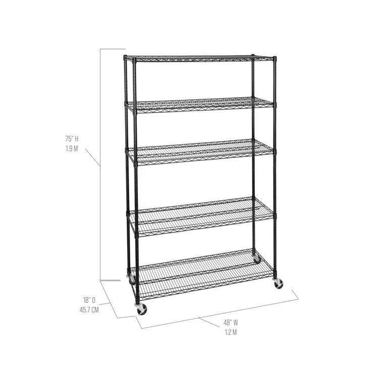UltraDurable 48'' W x 18" D 5-Tier NSF-Certified Steel Shelving with Wheels