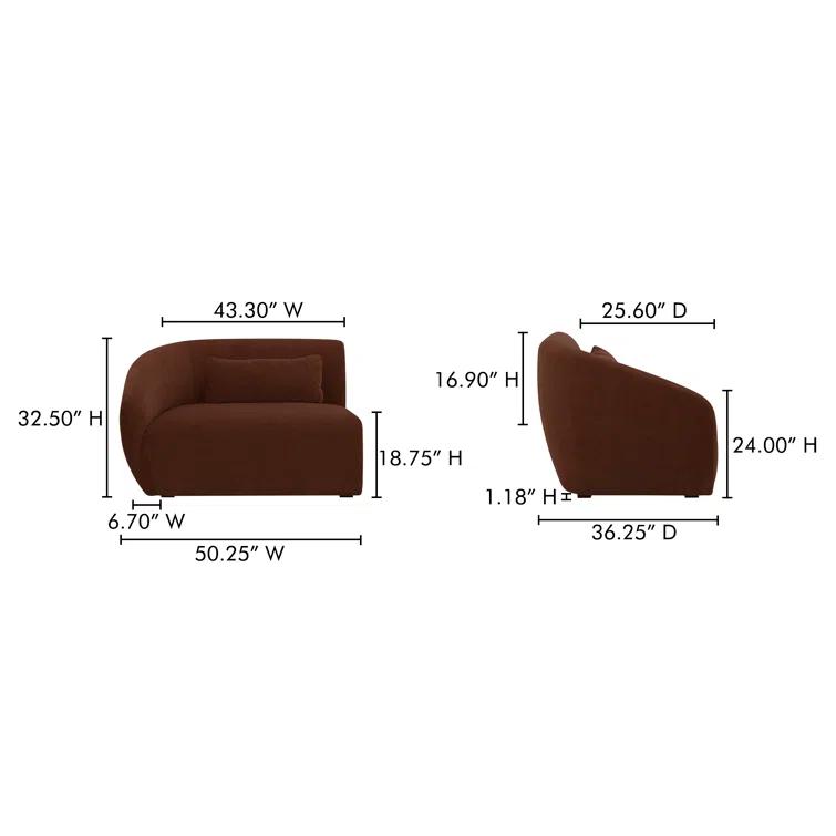 Moe's Home Collection Amelia Left Arm Facing Chair Chestnut Fabric