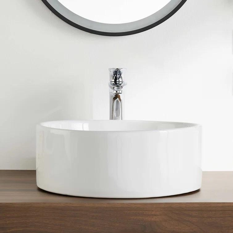 DeerValley Symmetry 16" Circular/Round White Vitreous Vessel Bathroom Sink