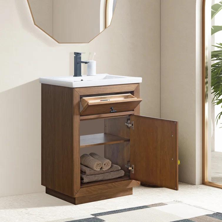 24'' Free Standing Single Bathroom Vanity with Ceramic Top