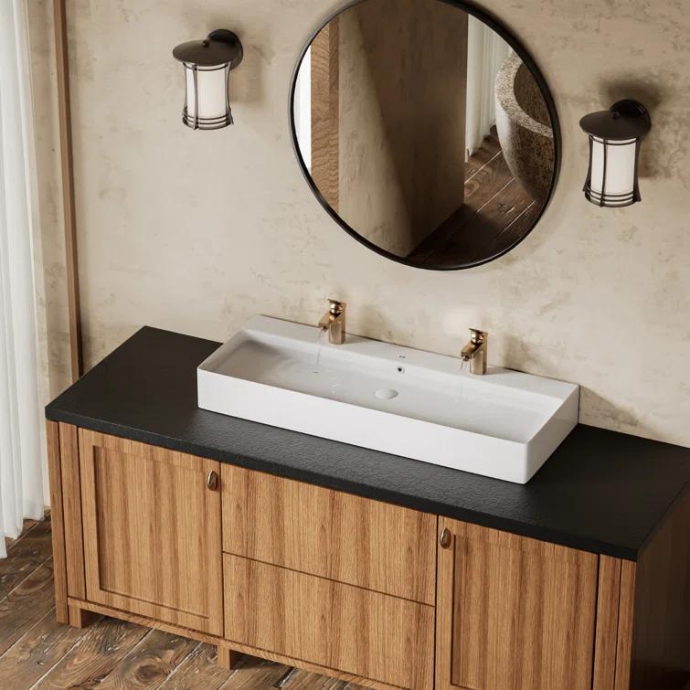 Los Flexi Los Flexi 43" x 16" Extra Large Trough Sink, Dual Faucet Holes, Wall-Mount Install, Pop-Up Drain WFLFBSTM04-01