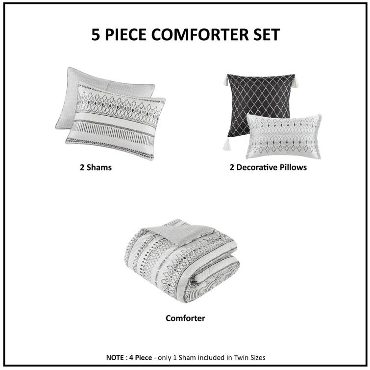 Madison Park Fraser 5 Piece Printed Seersucker Comforter Set with Throw Pillows