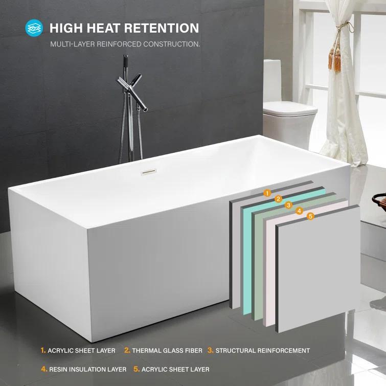 67" x 32" Freestanding Soaking Acrylic Bathtub