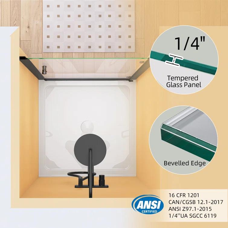 Pivot Shower Doors 36'' - 37.25'' W x 72'' H Door Frameless Pivot Shower Door with Tempered Glass
