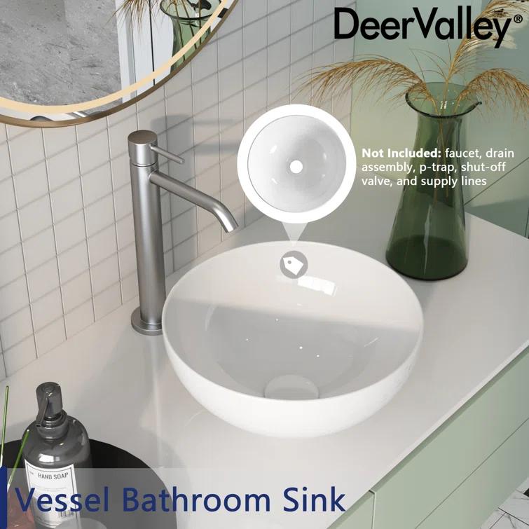 DeerValley Symmetry 13" x 13'' Circular/Round Vitreous Vessel Bathroom Sink