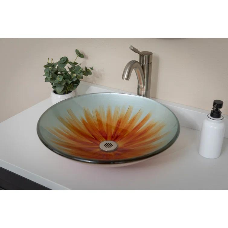 Eden Bath 18'' Orange Tempered Glass Circular Bathroom Sink
