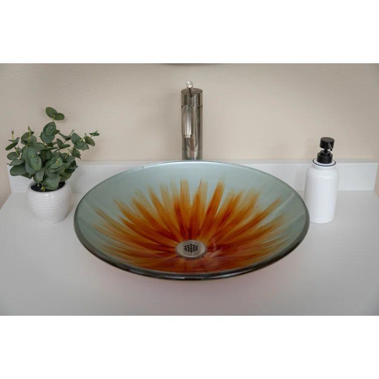 Eden Bath 18'' Orange Tempered Glass Circular Bathroom Sink