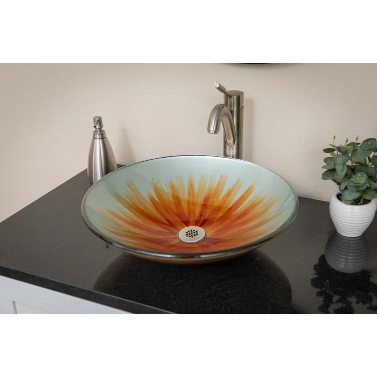 Eden Bath 18'' Orange Tempered Glass Circular Bathroom Sink