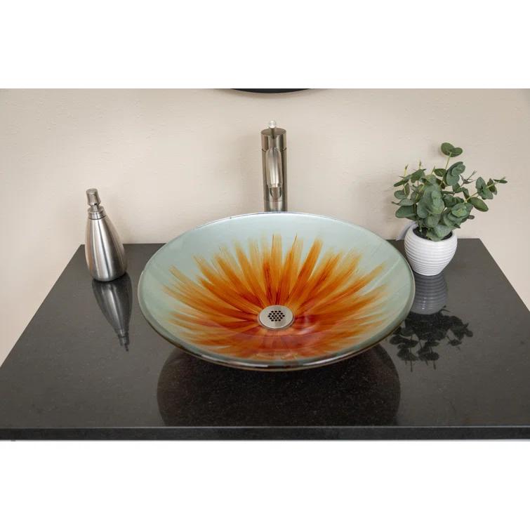 Eden Bath 18'' Orange Tempered Glass Circular Bathroom Sink