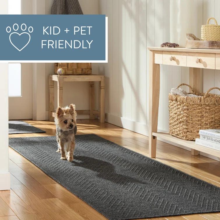 TOWN & COUNTRY BASICS Pax Herringbone Textured Solid Machine Washable Area Rug Black