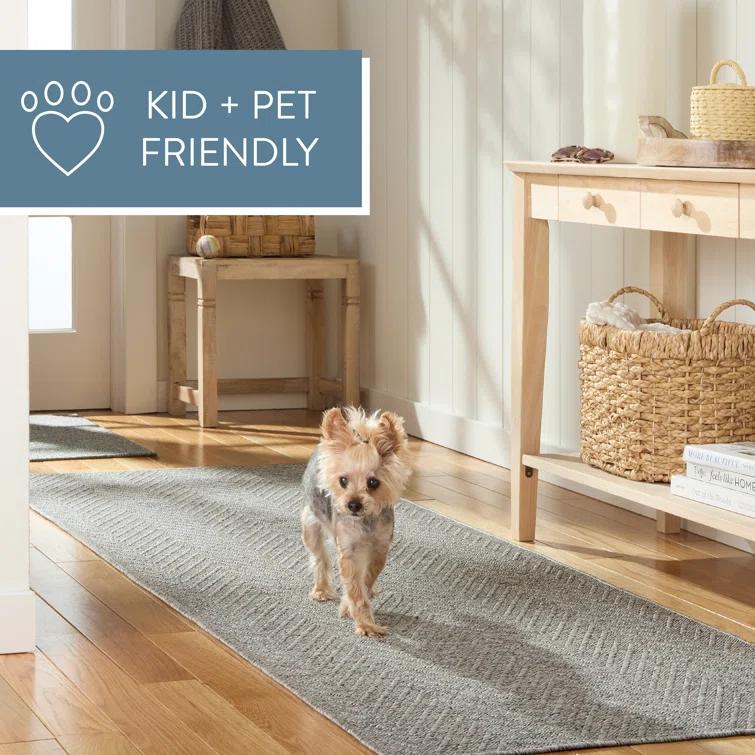 TOWN & COUNTRY BASICS Pax Herringbone Textured Solid Machine Washable Area Rug Grey