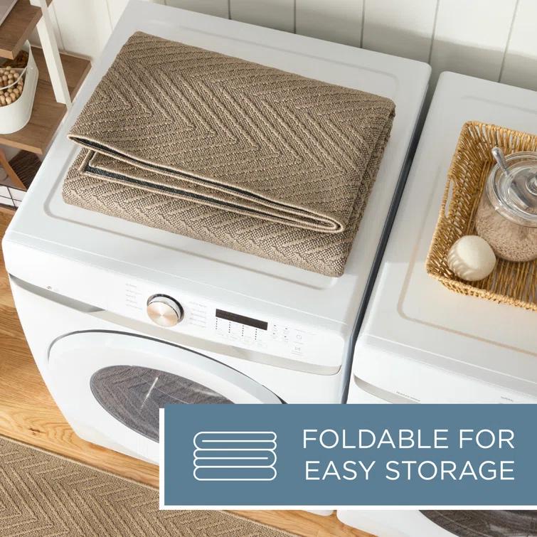 TOWN & COUNTRY BASICS Pax Herringbone Textured Solid Machine Washable Area Rug Brown