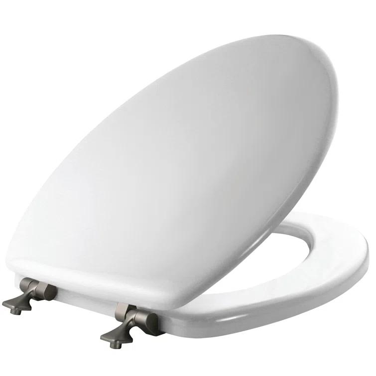 Edgewater Wood Toilet Seat with Hinges, Never Comes Loose, ELONGATED, White