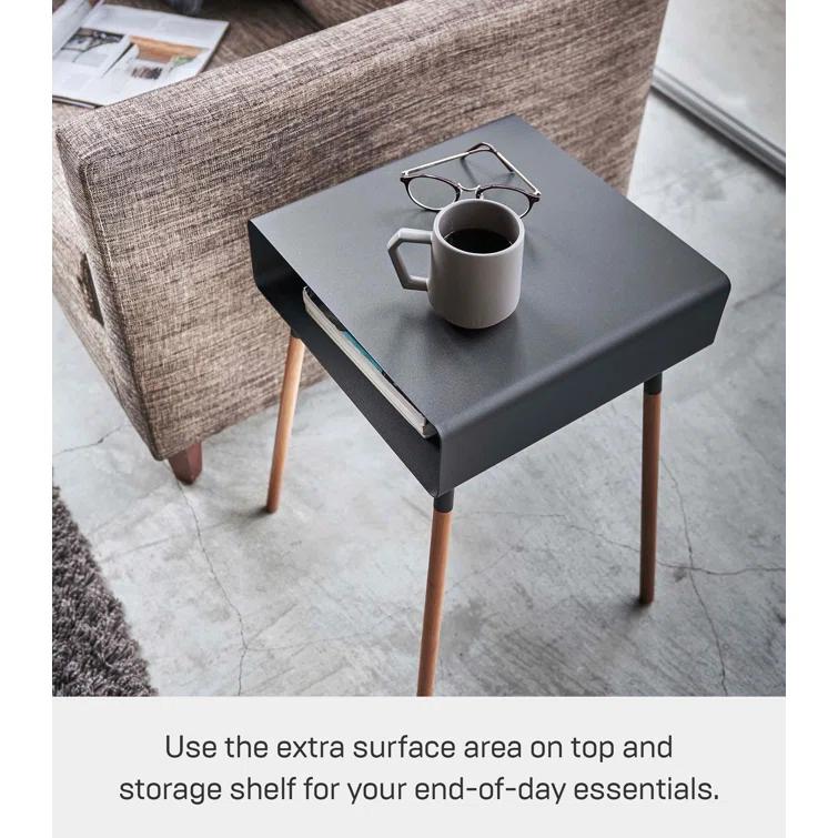 Yamazaki Home Tall Side Table With Storage Shelf, Rectangular Accent Bedside End Table, Steel + Wood