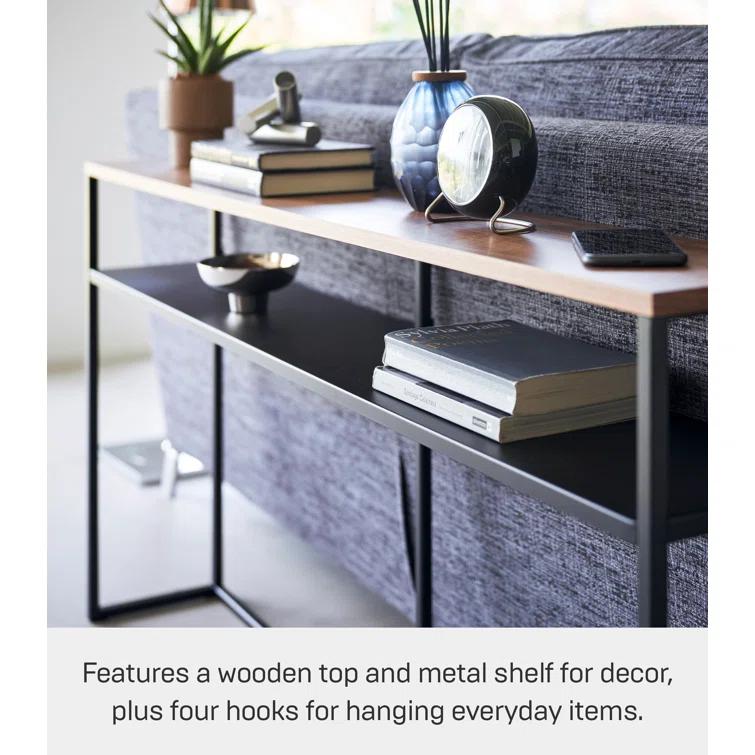 Yamazaki Home Yamazaki Home Tower Long Console Table For Entryway Or Hallways, Narrow Behind Sofa Table With Wooden Top And Metal Shelf - Shelf, 26" - Steel