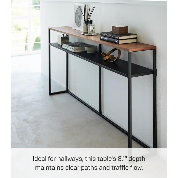 Yamazaki Home Yamazaki Home Tower Long Console Table For Entryway Or Hallways, Narrow Behind Sofa Table With Wooden Top And Metal Shelf - Shelf, 26" - Steel