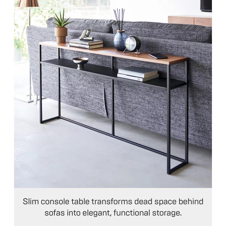 Yamazaki Home Yamazaki Home Tower Long Console Table For Entryway Or Hallways, Narrow Behind Sofa Table With Wooden Top And Metal Shelf - Shelf, 26" - Steel