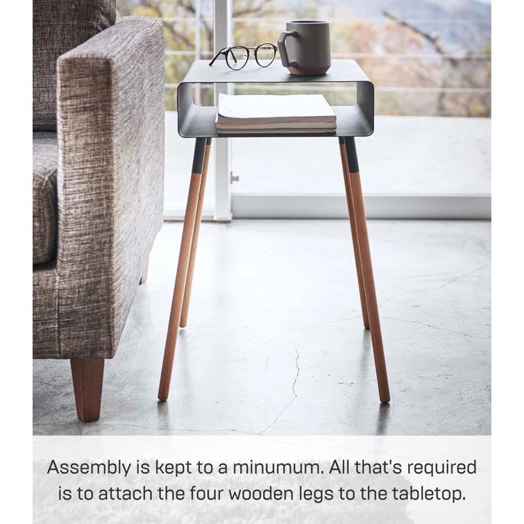 Yamazaki Home Tall Side Table With Storage Shelf, Rectangular Accent Bedside End Table, Steel + Wood